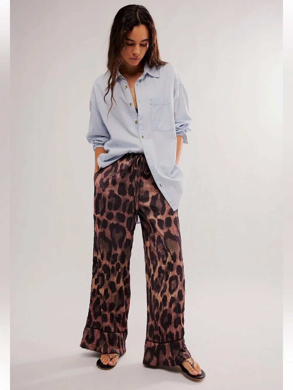 Free People All Out Printed Satin Pants Leopard Print